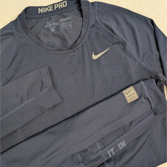 NIKE PRO  COMPRESSION LONG-SLEEVE MEN'S Large Navy Blue Performance - Picture 1 of 8
